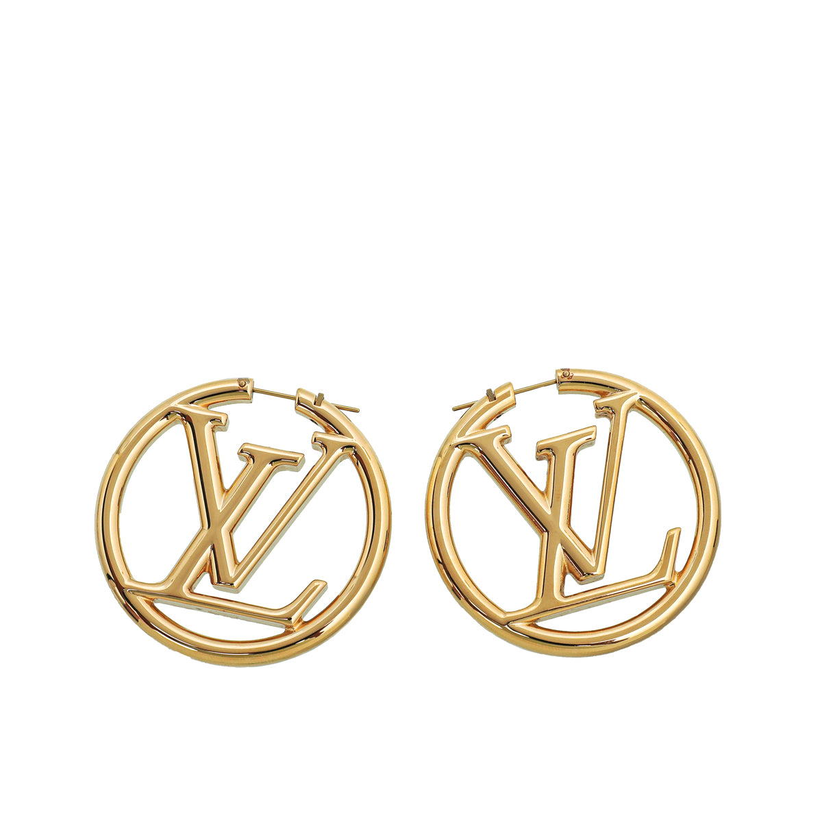 Louis Vuitton Gold Finish Louise Hoop GM Earrings-Louis Vuitton-THE CLOSET
