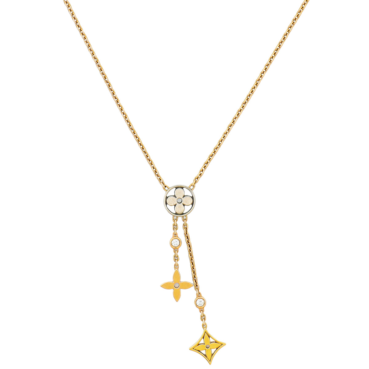 Louis Vuitton 18K Tricolor Gold Diamond Idylle Blossom Y Pendant Necklace-Louis Vuitton-THE CLOSET