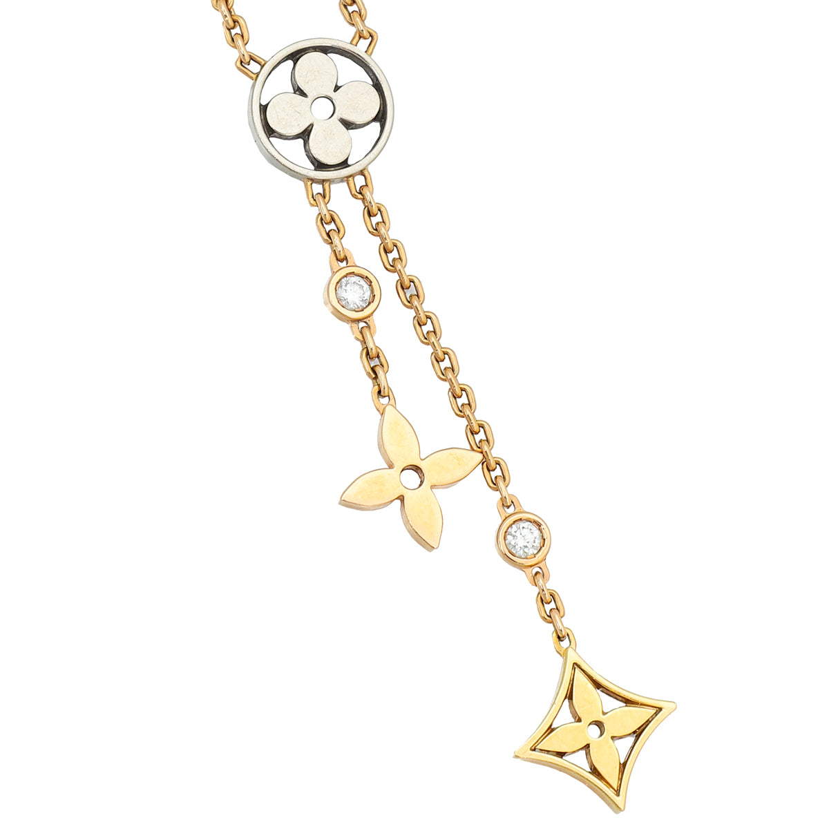 Louis Vuitton 18K Tricolor Gold Diamond Idylle Blossom Y Pendant Necklace-Louis Vuitton-THE CLOSET