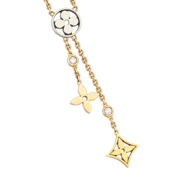 Load image into Gallery viewer, Louis Vuitton 18K Tricolor Gold Diamond Idylle Blossom Y Pendant Necklace
