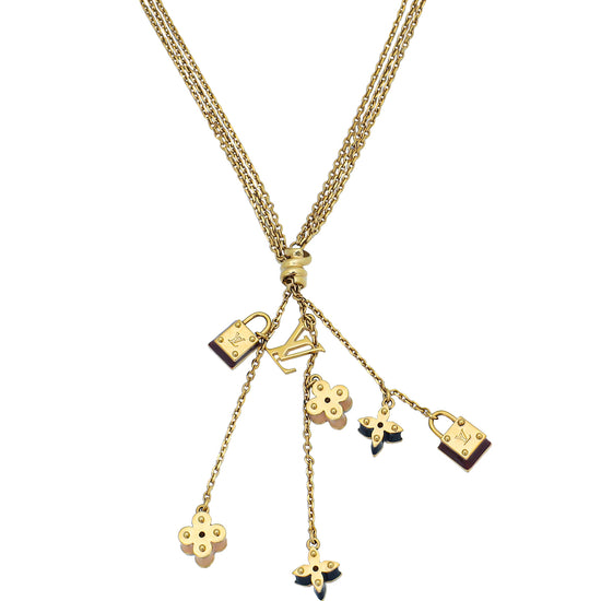 Louis Vuitton Sweet Charms Sautoir Necklace Gold LV Multi Chain Free  Shipping