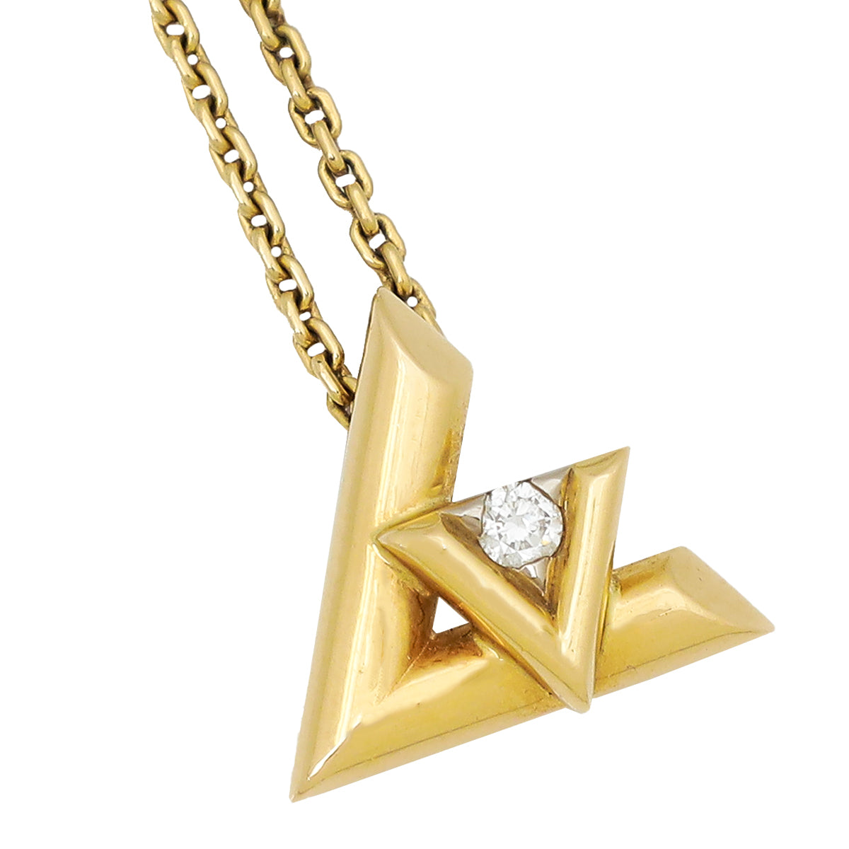 Louis Vuitton 18K Yellow Gold Diamond Volt One Small Pendant Necklace