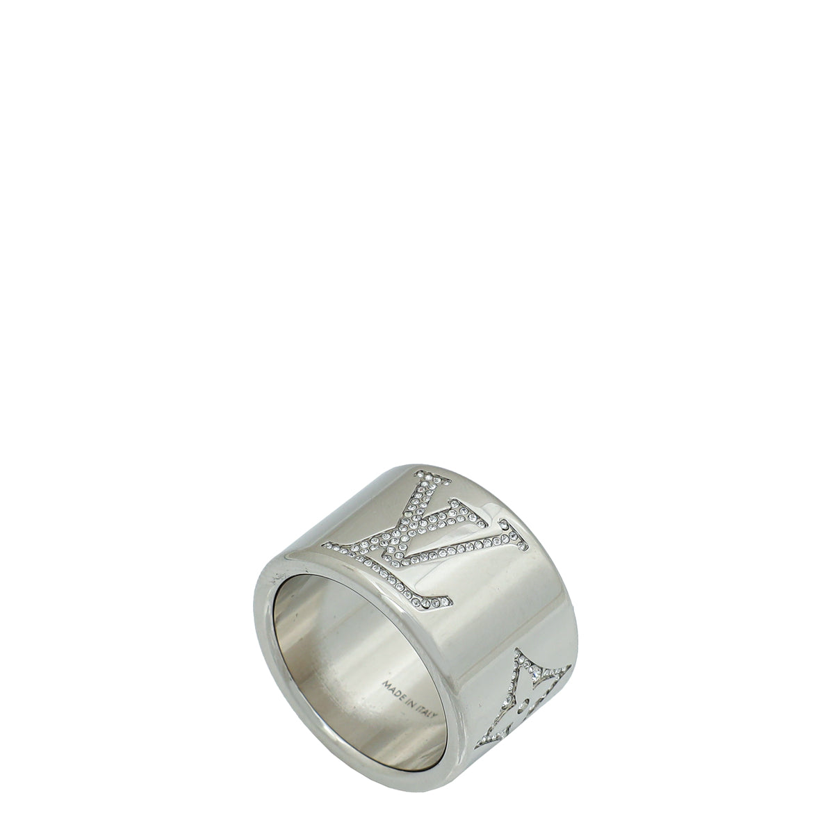 Louis Vuitton Silver Monogram Strass Crystal Wide Large Men's Ring 64-Louis Vuitton-THE CLOSET