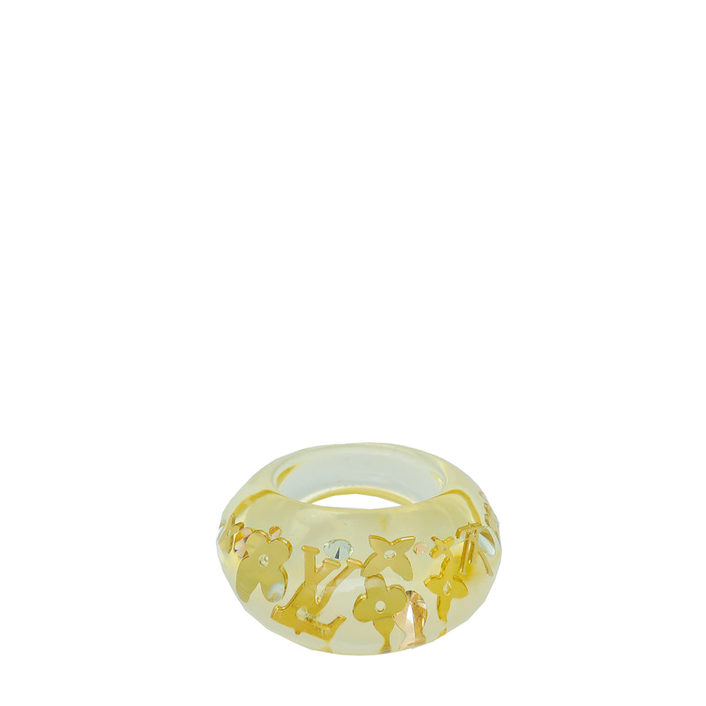 Louis Vuitton Clear, Red, Yellow Resin & Crystal Inclusion Dome Band Ring 5.5