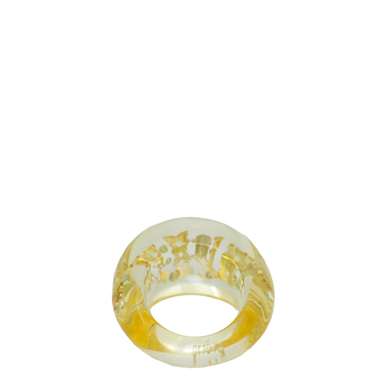 Louis Vuitton Clear Resin Gold Tone Monogram Inclusion Ring Size 58 Louis  Vuitton