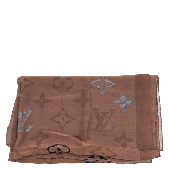 Louis Vuitton Brown Monogram Silk Stole Long Scarf