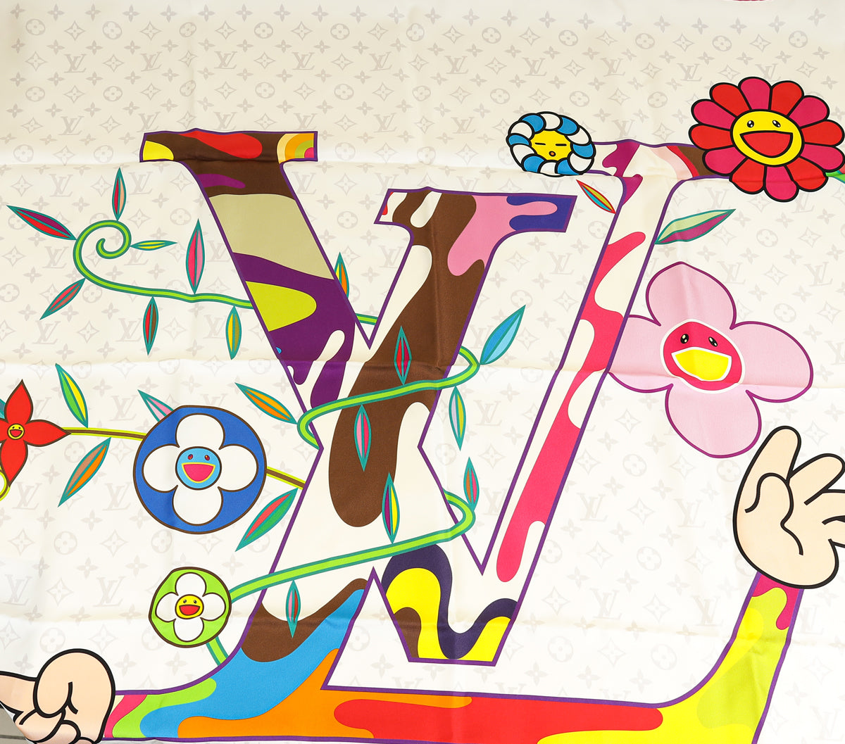 Louis Vuitton White Multicolor x Takashi Murakami Monogram Superflat Square 90