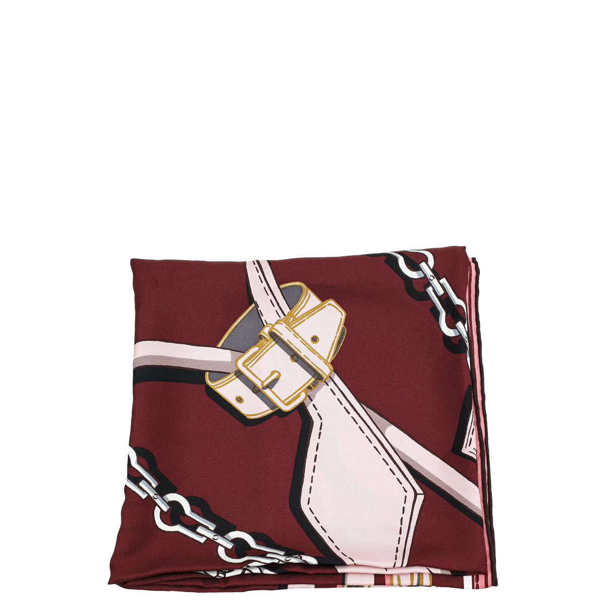 Louis Vuitton Burgundy Multicolor Belt Chain Handle Print Square Scarf-Louis Vuitton-THE CLOSET