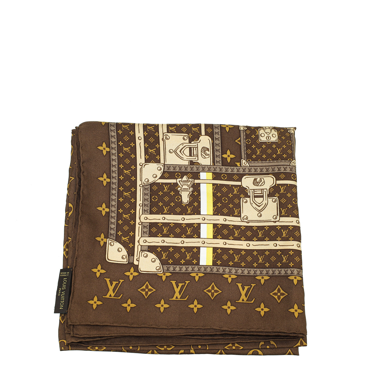 Louis Vuitton Brown Monogram Trunks Print Square Scarf-Louis Vuitton-THE CLOSET