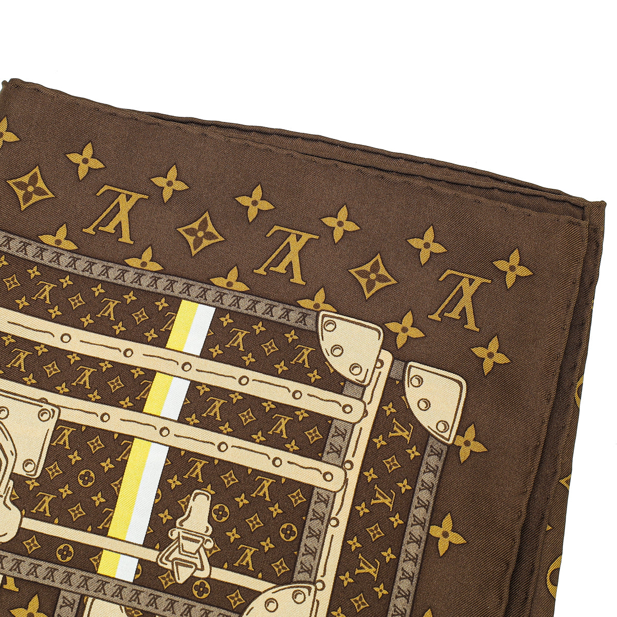 Louis Vuitton Monogram Brown Trunks Silk Square Scarf at 1stDibs