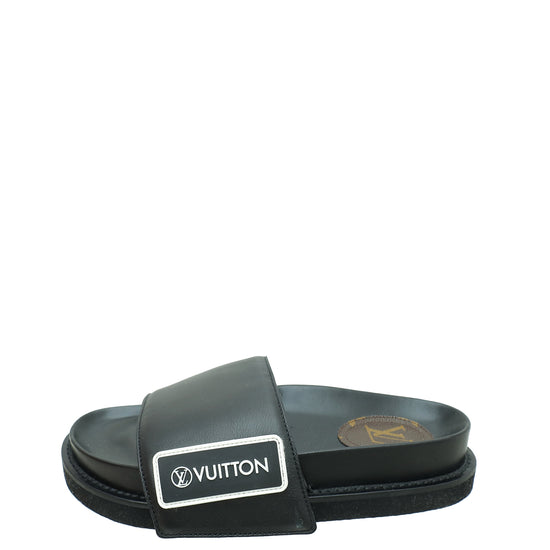 Louis Vuitton Black Flat Slides Mules 36