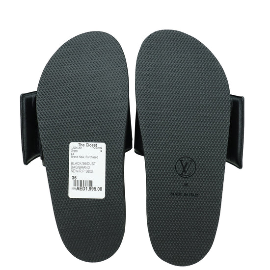 Louis Vuitton Black Flat Slides Mules 36