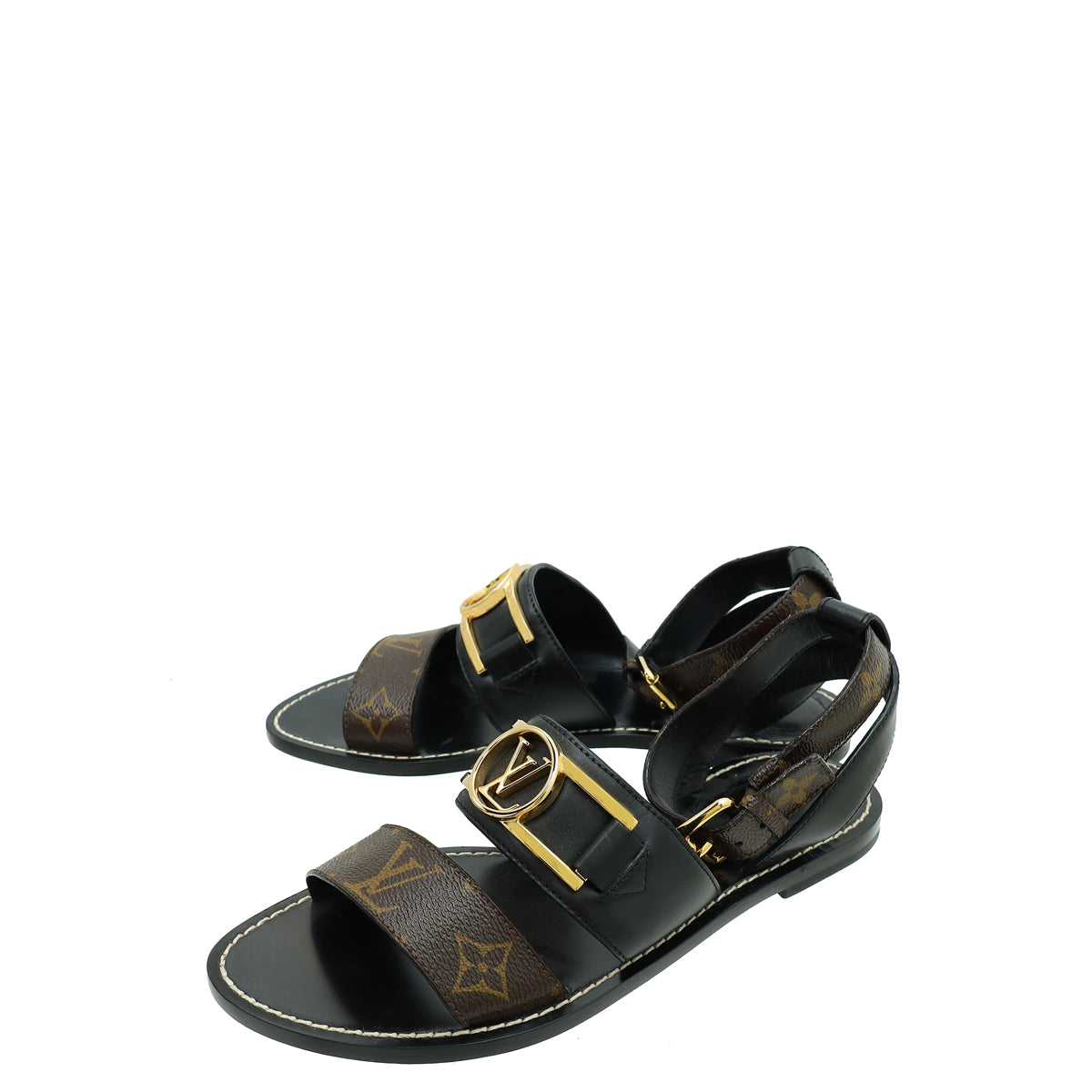 Louis Vuitton Monogram Black Academy Flat Sandal 37-Louis Vuitton-THE CLOSET