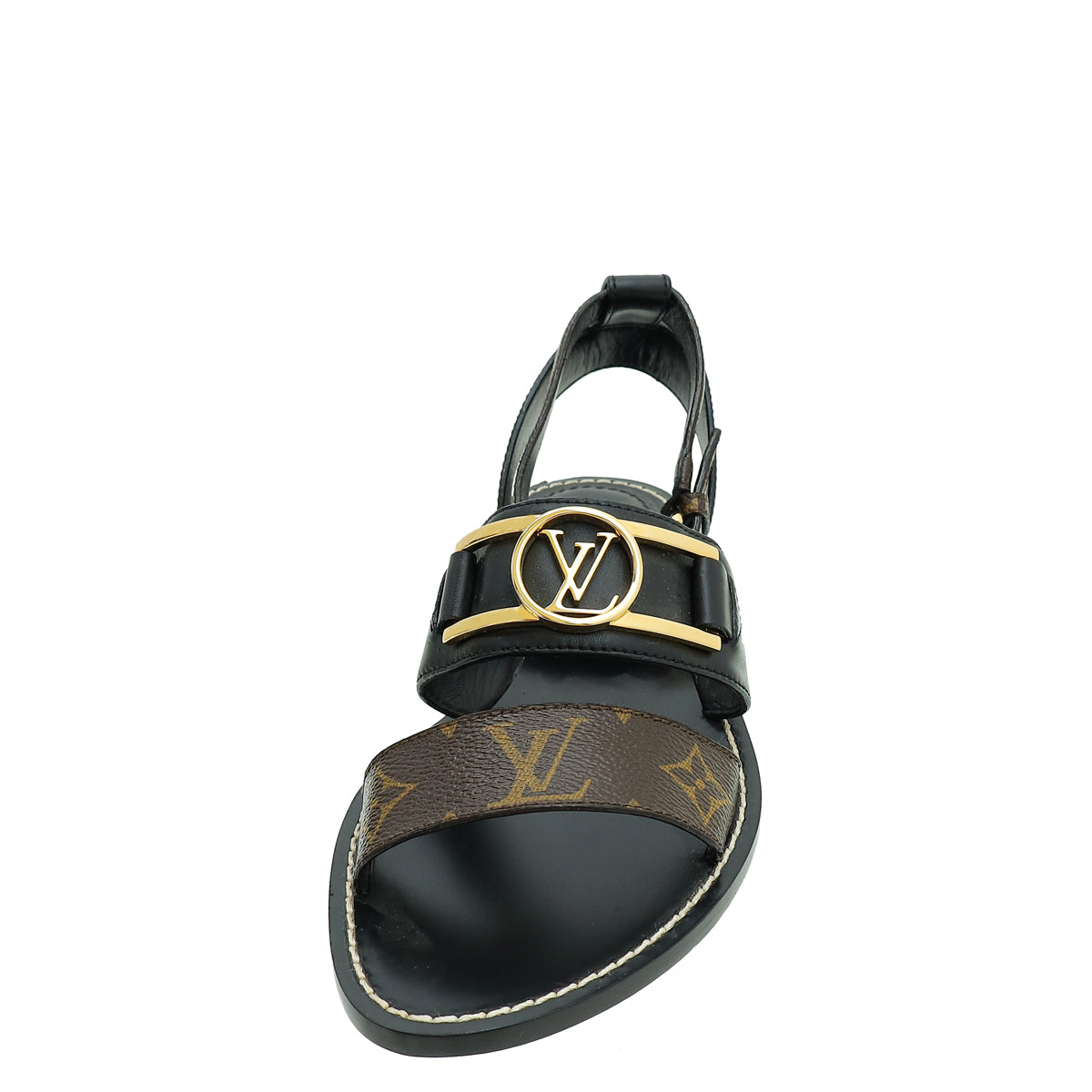 Louis Vuitton Monogram Black Academy Flat Sandal 37-Louis Vuitton-THE CLOSET