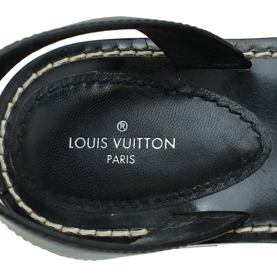 Louis Vuitton Monogram Black Academy Flat Sandal 37
