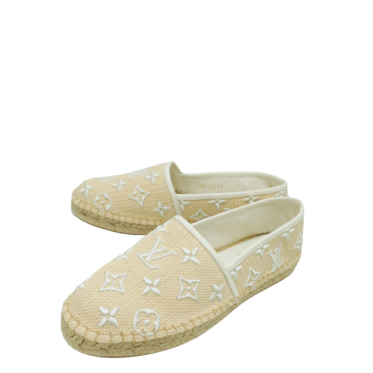 Louis Vuitton Bicolor Monogram-Embroidered Cotton Starboard Flat Espadrille 38-Louis Vuitton-THE CLOSET