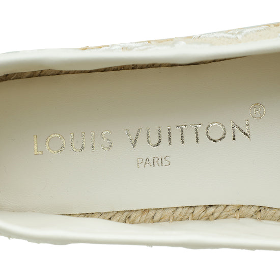Louis Vuitton Bicolor Monogram-Embroidered Cotton Starboard Flat Espadrille 38