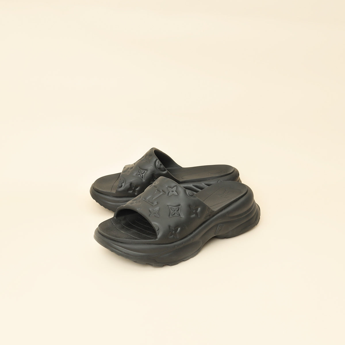 Louis Vuitton Black Monogram Embossed Pool 55 Flat Comfort Mule 36-Louis Vuitton-THE CLOSET