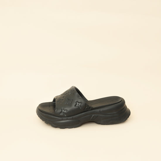 Louis Vuitton Black Monogram Embossed Pool 55 Flat Comfort Mule 36-Louis Vuitton-THE CLOSET