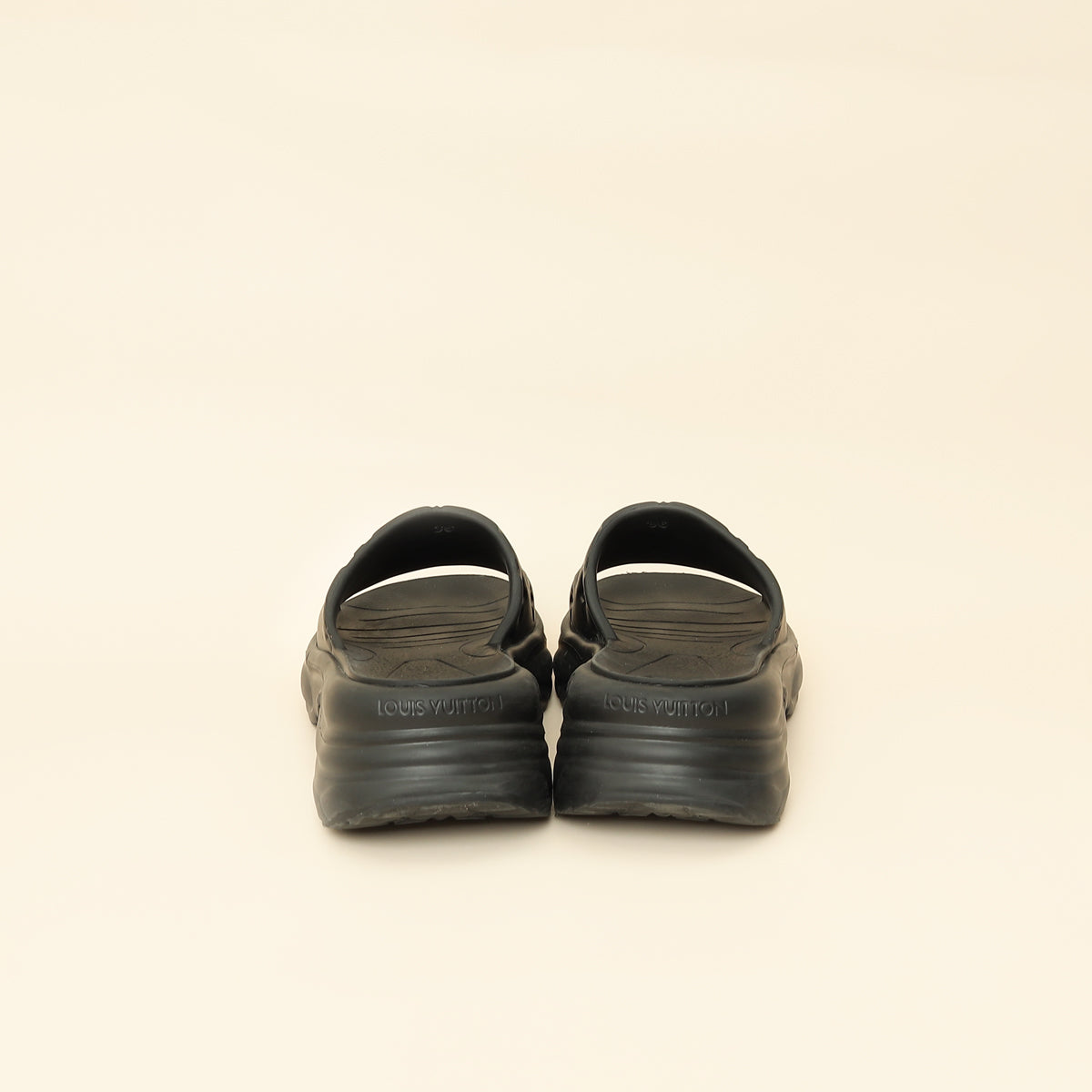 Louis Vuitton Black Monogram Embossed Pool 55 Flat Comfort Mule 36-Louis Vuitton-THE CLOSET