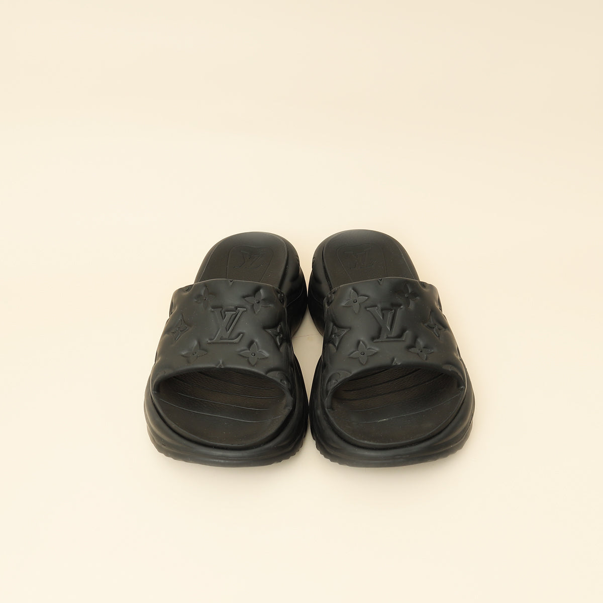 Louis Vuitton Black Monogram Embossed Pool 55 Flat Comfort Mule 36-Louis Vuitton-THE CLOSET