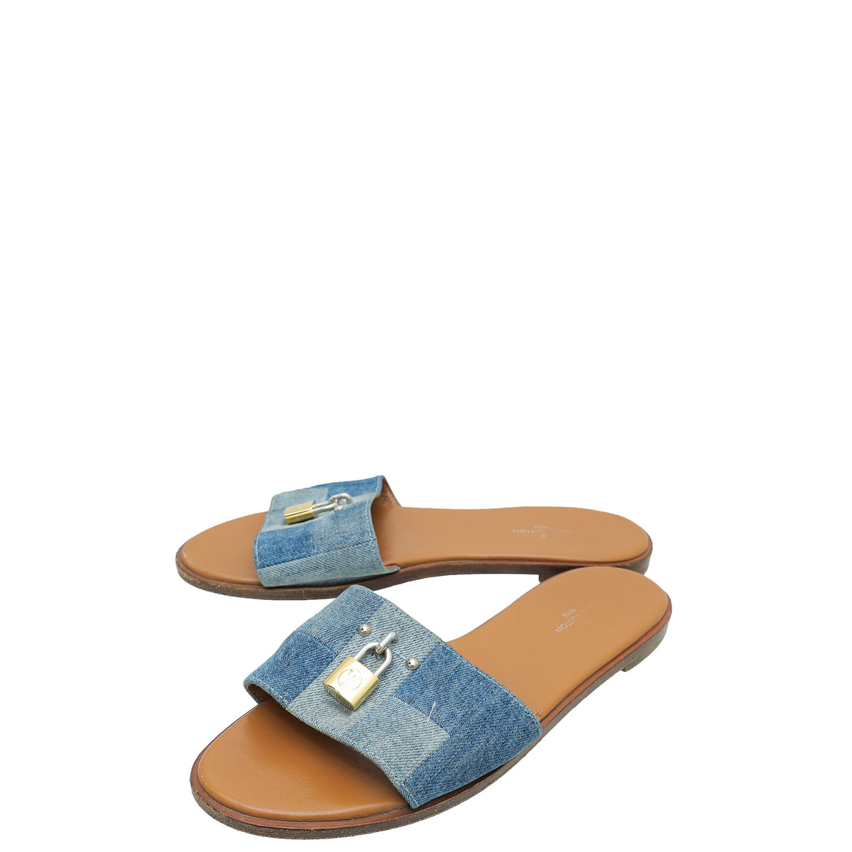 Louis Vuitton Blue Denim Lock It Flat Mule 37.5-Louis Vuitton-THE CLOSET
