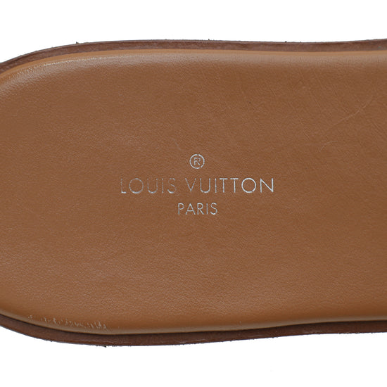 Louis Vuitton Blue Denim Lock It Flat Mule 37.5