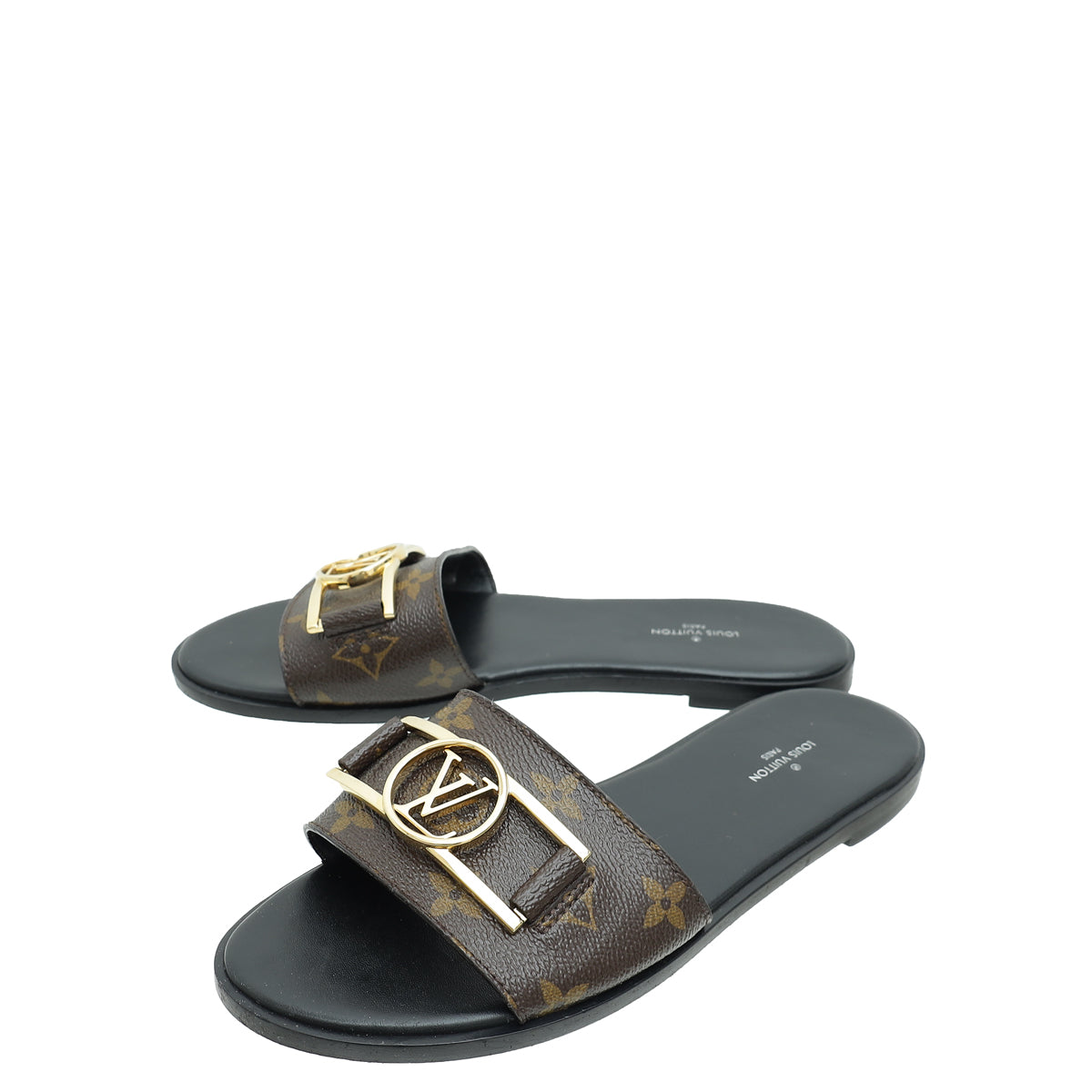 Louis Vuitton Brown Monogram Lock It Flat Mules 37.5-Louis Vuitton-THE CLOSET