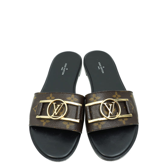 Louis Vuitton Brown Monogram Lock It Flat Mules 37.5