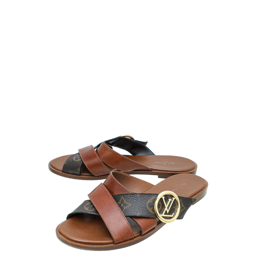 Louis Vuitton Monogram Wayside Flat Sandals 37.5 Gold