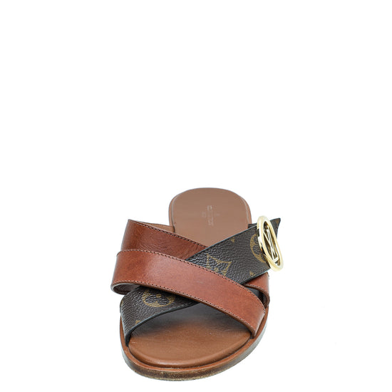 Louis Vuitton LV Monogram Leather Flip Flops - Brown Sandals