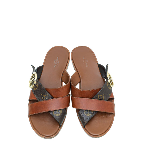 Louis Vuitton LV Monogram Leather Flip Flops - Brown Sandals