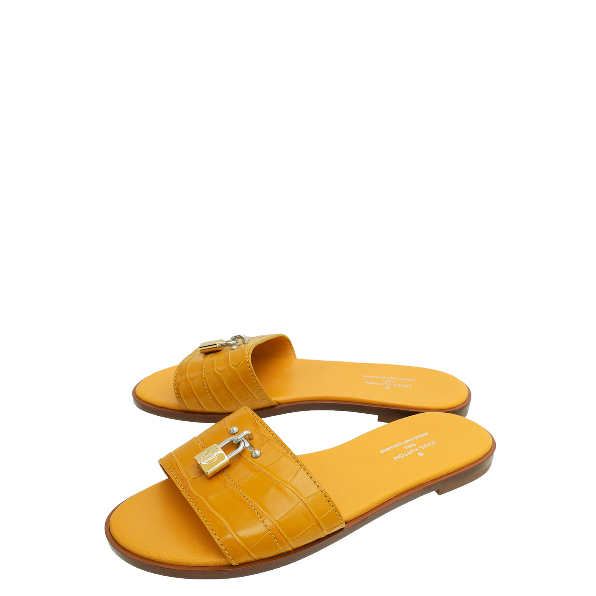 Louis Vuitton Yellow Crocodile Lock It Flat Mules 37-Louis Vuitton-THE CLOSET