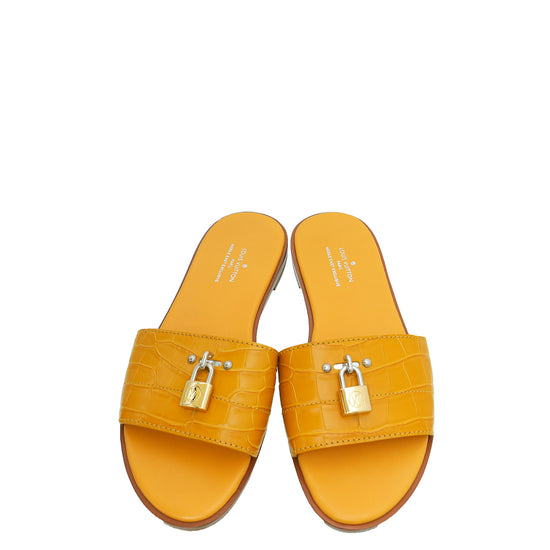 Louis Vuitton Yellow Crocodile Lock It Flat Mules 37