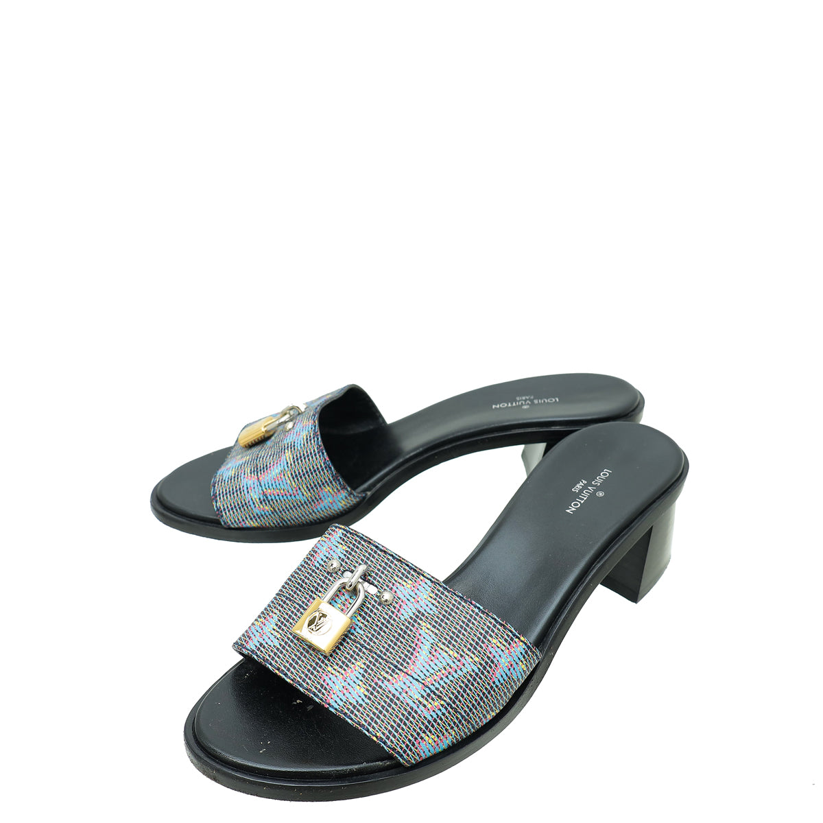 Louis Vuitton Blue Monogram Blue Pop Lock It Mules 37-Louis Vuitton-THE CLOSET