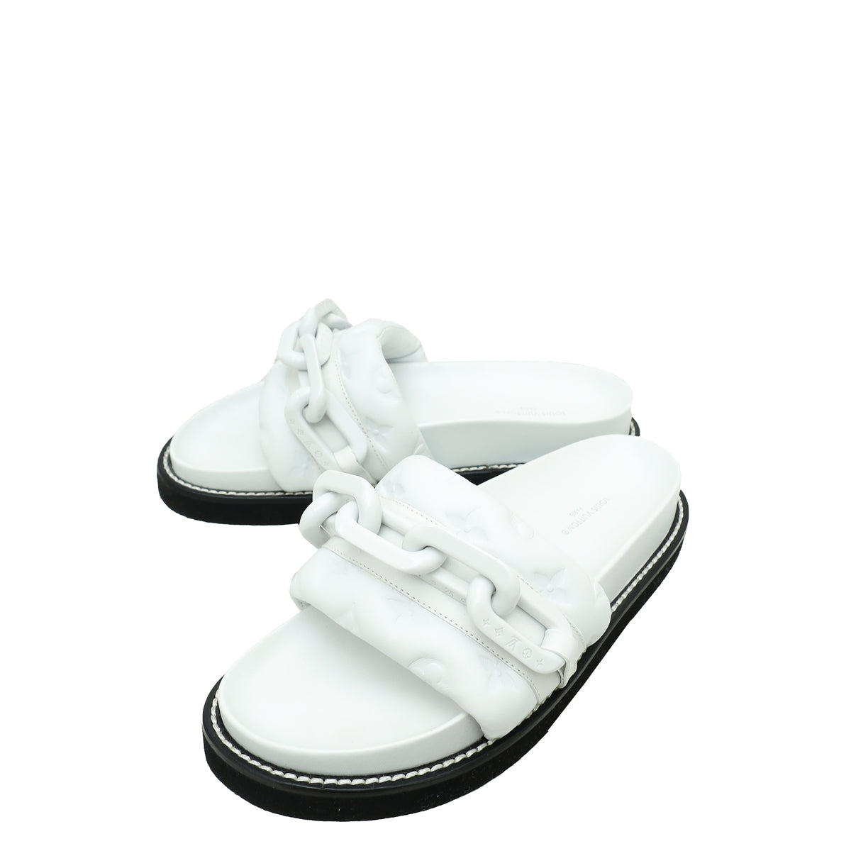 Louis Vuitton White Monogram Embossed Sunset Flat Comfort Mules 37-Louis Vuitton-THE CLOSET