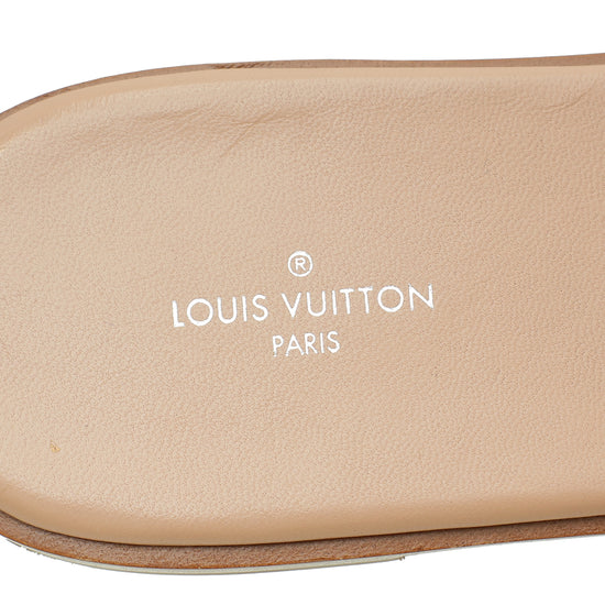 Louis Vuitton Nude Pink Monogram Embossed Revival Flat Mules 37