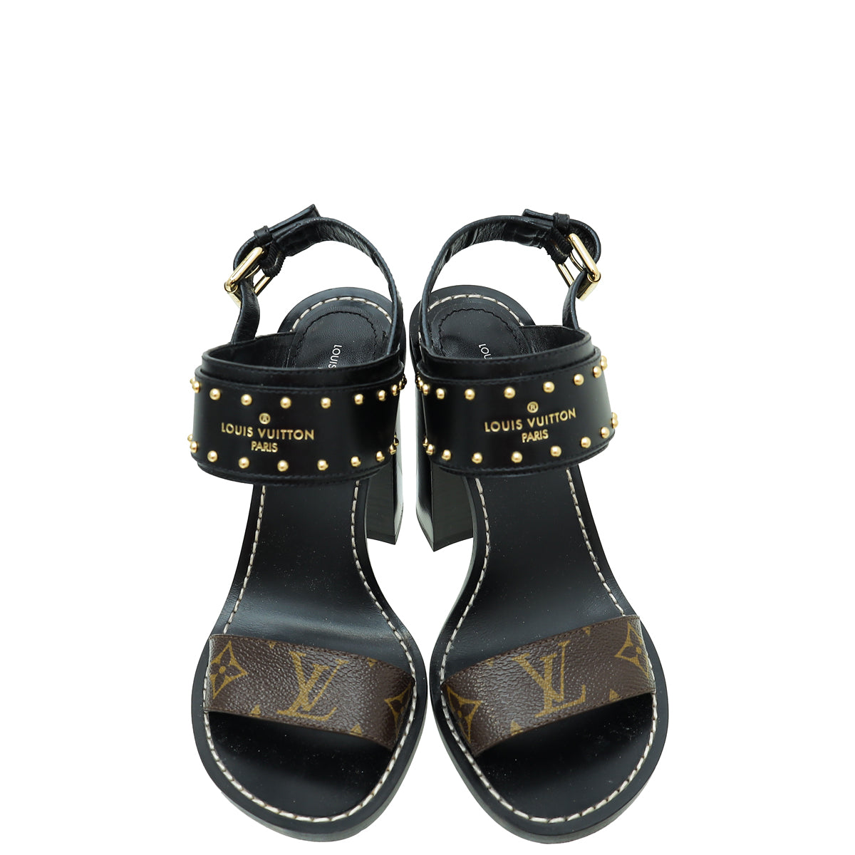 Louis Vuitton Monogram Black Nomad Studded Sandal 37 – The Closet
