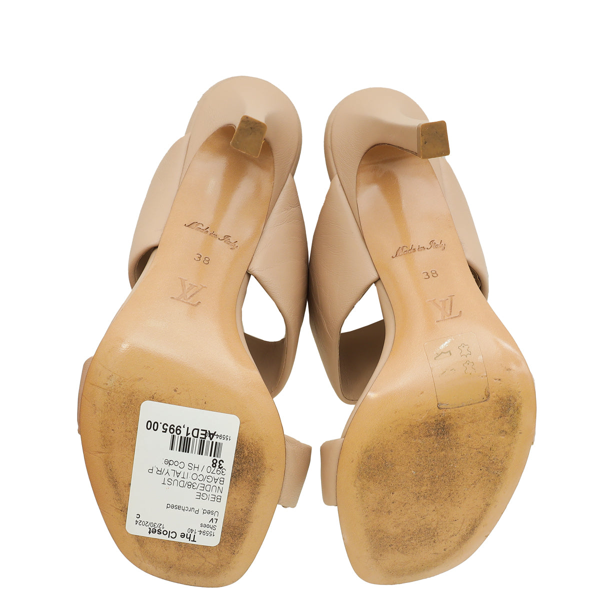 Louis Vuitton Beige Nude Drapy Heel Mules 38