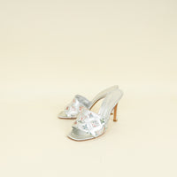 Louis Vuitton Metallic Silver Monogram Embossed Revival Mules 38