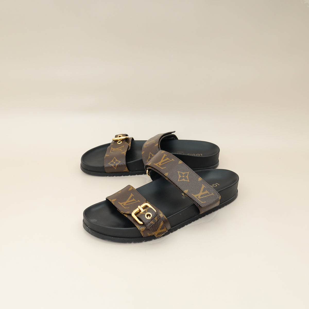 Louis Vuitton Monogram Bom Dia Flat Mules 38-Louis Vuitton-THE CLOSET