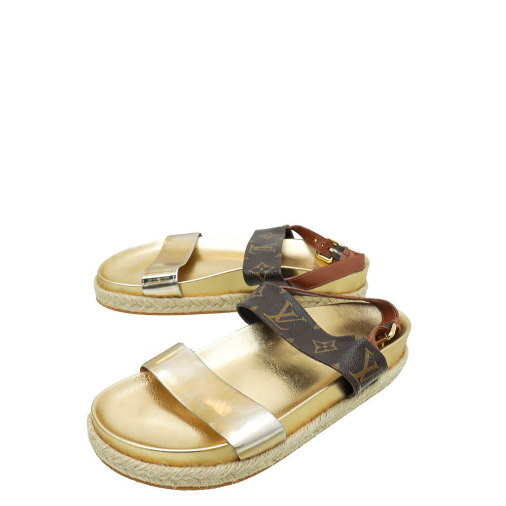 Louis Vuitton Monogram Metallic Gold Odyssey Sandal 38 THE CLOSET