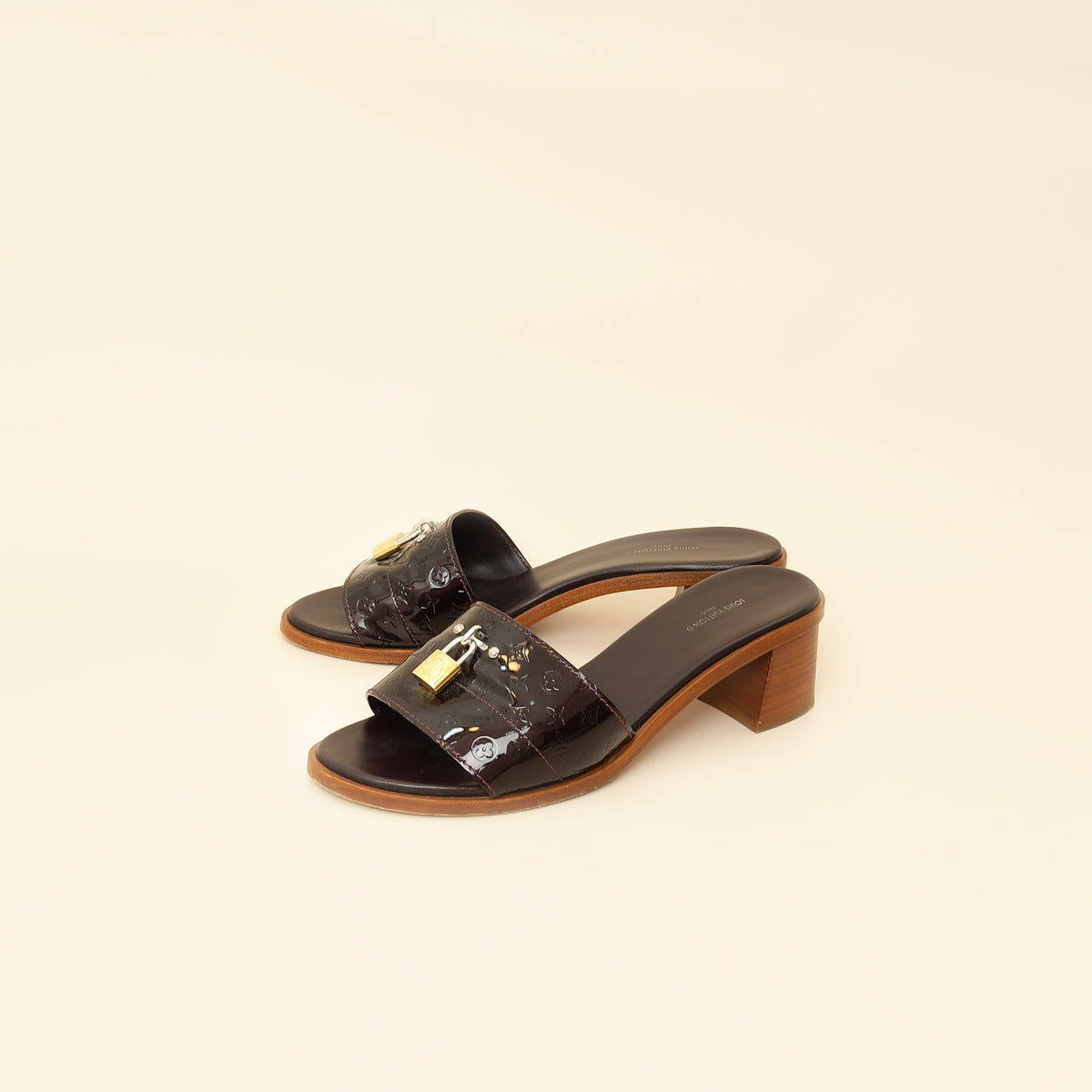 Louis Vuitton Amarante Monogram Vernis Lock It Sandals 39-Louis Vuitton-THE CLOSET