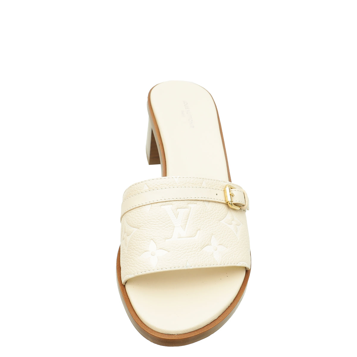 Louis Vuitton Cream Nude Monogram Empreinte Lockit Mules 39-Louis Vuitton-THE CLOSET