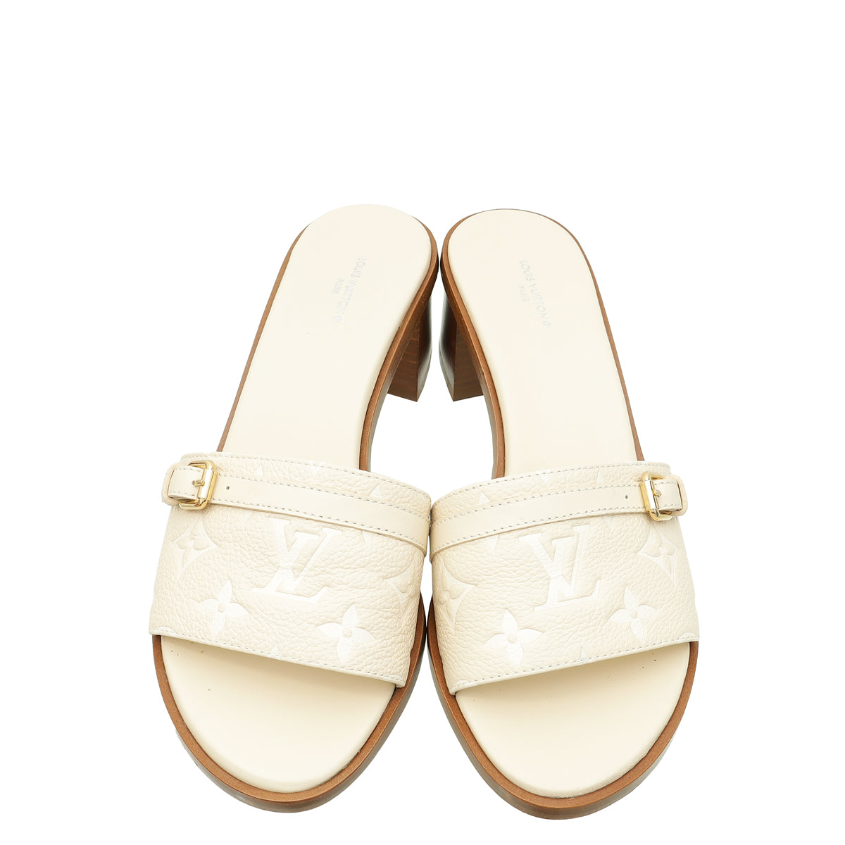 Louis Vuitton Cream Nude Monogram Empreinte Lockit Mules 39