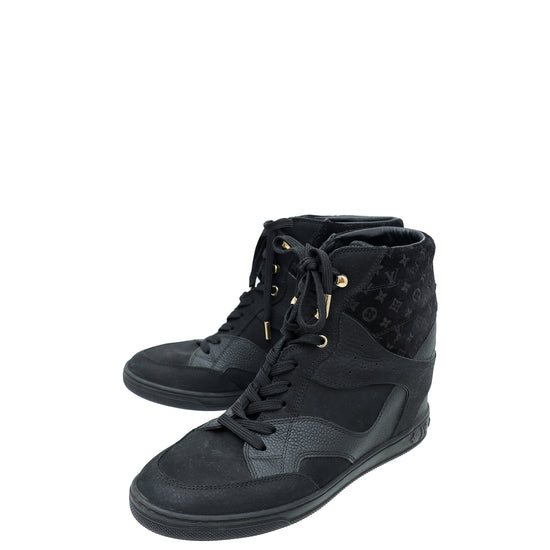 Louis Vuitton - Cliff Monogram Leather High Top Wedge Sneakers Noir 36