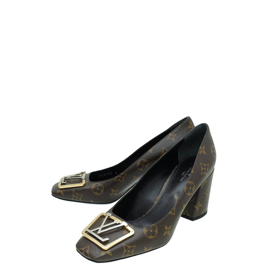 Louis Vuitton Brown Coated Canvas Madeleine Block Heel Pumps Size 38
