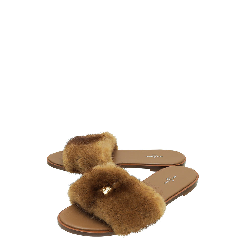 LOUIS VUITTON Mink Fur Lock It Flat Mule 40 Beige 586467