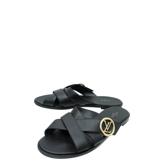 Louis Vuitton Black Cross Strap Flat Sandals 41