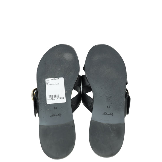 Louis Vuitton Black Cross Strap Flat Sandals 41